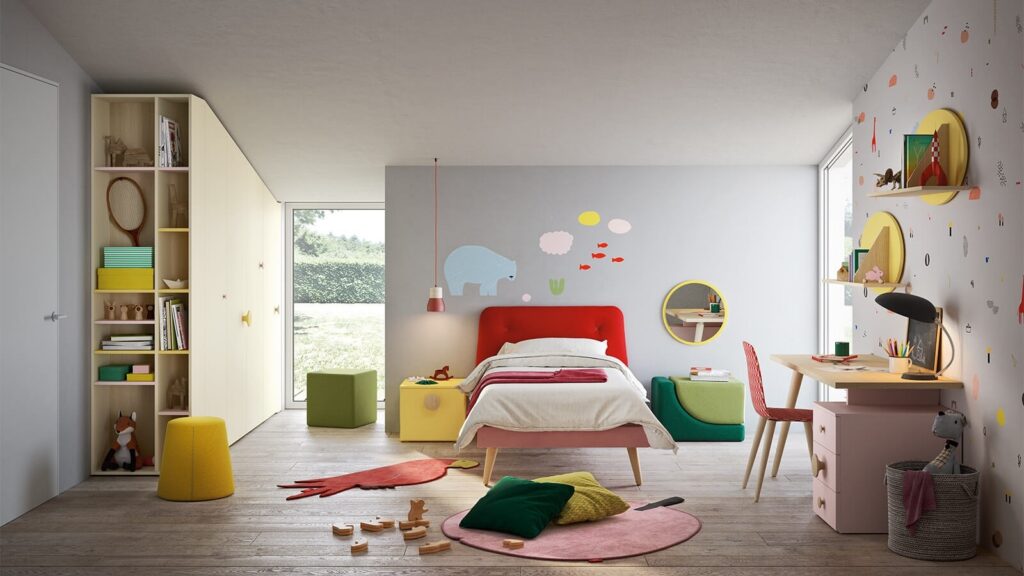 Immagine cameretta per bambini Nidi Battistella con letto colorato presso Arredamenti Boagno Savona